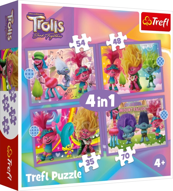 Trefl puzzle Trollové 3: barevné dobrodružství 4v1 (35, 48, 54, 70 dílků)