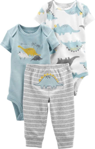 Carter’s 3dílný set pro miminko Blue Dino – 2× body s krátkým rukávem a tepláky