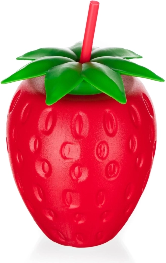 Plastová láhev s brčkem ve tvaru jahody 880 ml