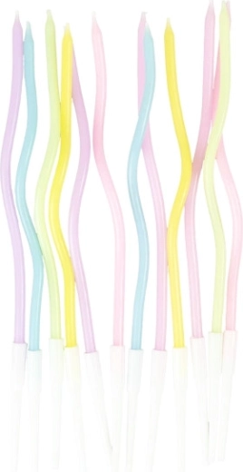 Pastelové zakroucené dortové svíčky 11,5 cm (12 ks)