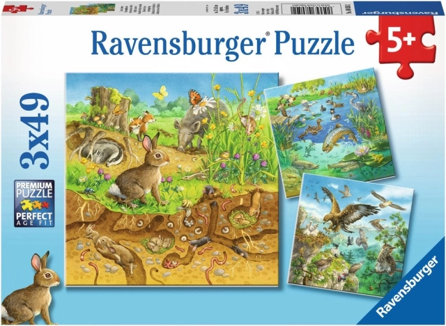 Puzzle Zvířátka ve svých domovech 3x49 dílků