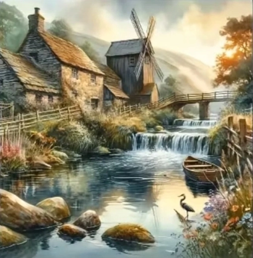 Norimpex diamantové malování mlýn na řece 30 × 40 cm