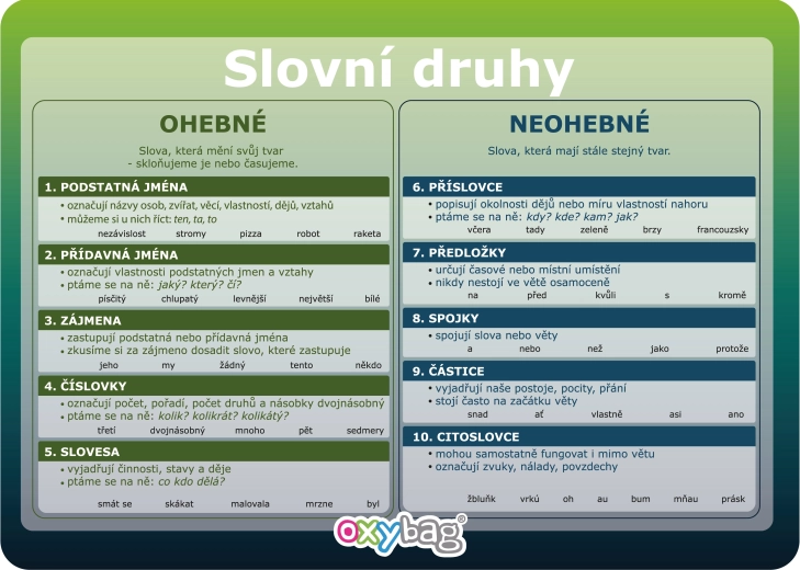 Vzdělávací karta A4 Slovní druhy