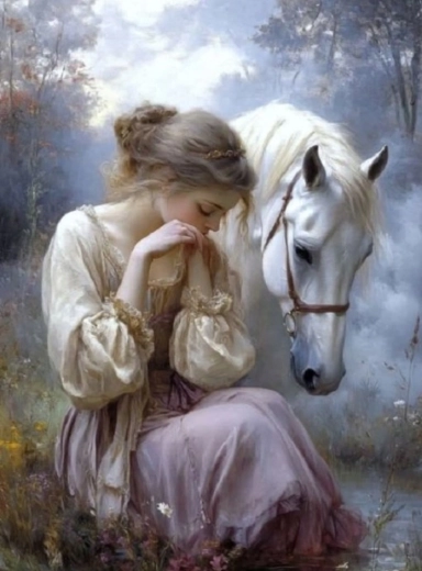Malování podle čísel – dívka s koněm 40 × 50 cm