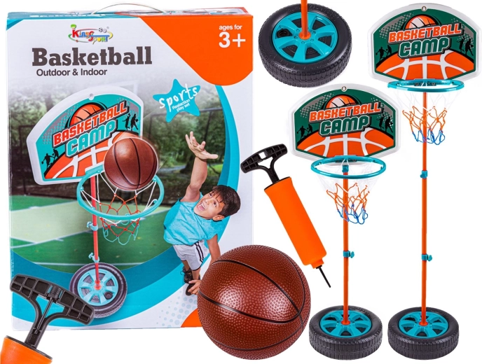 Dětský basketbalový koš na stojanu s míčem a pumpičkou