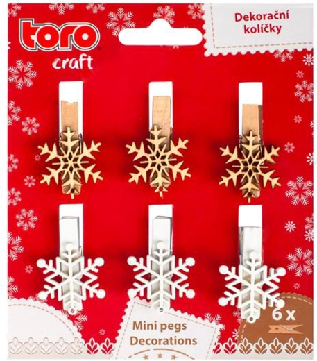 Dřevěné kolíčky Sněhová vločka 3,5 cm – sada 6 ks