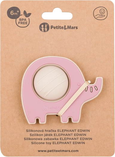 Petite&Mars silikonová hračka a kousátko Slon Edwin dusty rose 6m+