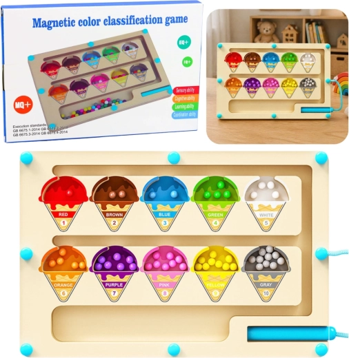 Dřevěný magnetický labyrint Montessori pro třídění barev