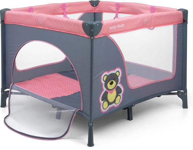 Cestovní postýlka a ohrádka Milly Mally Fun Pink Bear
