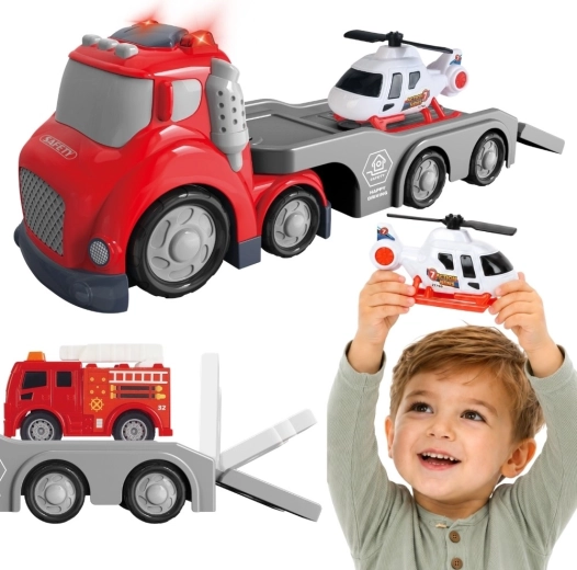 Woopie City Truck hasičský odtahový vůz s vrtulníkem a zvukovými efekty