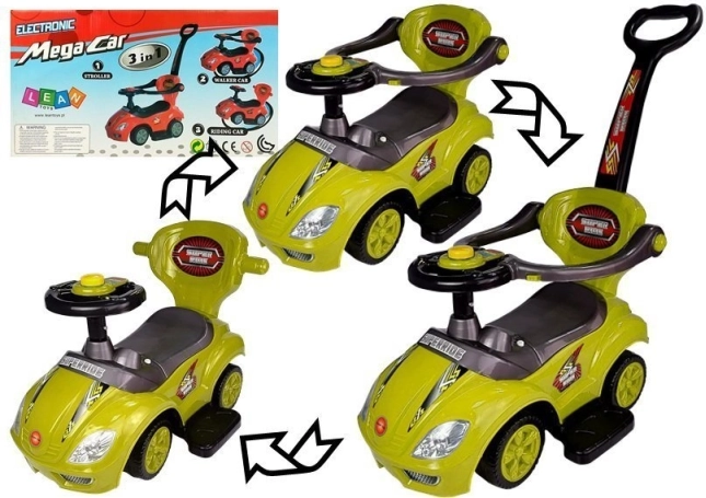 Odrážedlo s vodicí tyčí Mega Car 3v1 – žluté