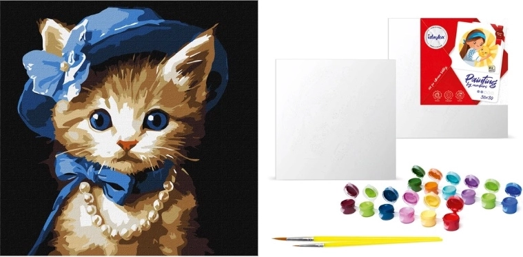 Malow.po malování podle čísel 30 × 30 cm – kočička v klobouku