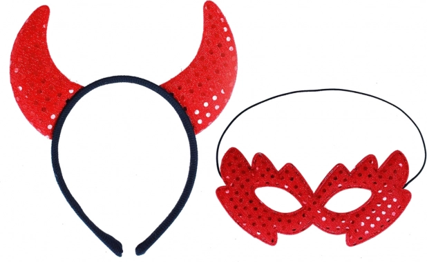 Sada čertovské rohy a škraboška s flitry pro dospělé