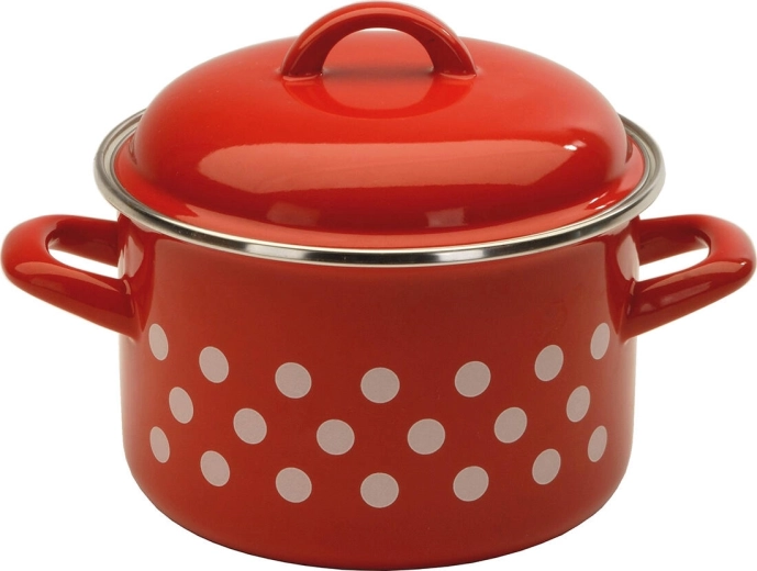 Smaltovaný hrnec s poklicí Puntík 14 cm, 1,5 l, červený