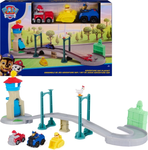 Spin Master PAW Patrol herní sada Adventure Bay s mostem, 3 vozidly a figurkou Chickaletty