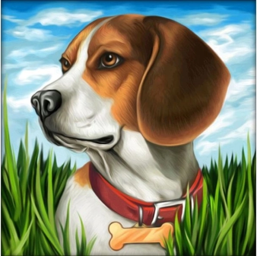Diamantová mozaika (diamond painting) pes beagle 30 × 30 cm - 1 kus