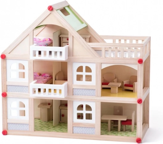 Dvoupatrový domeček pro panenky s terasou