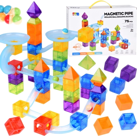 Magnetické kostky s kuličkovou dráhou 75 dílů