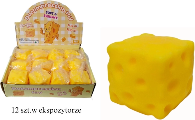Antistresový mačkací míček ve tvaru sýrové kostky