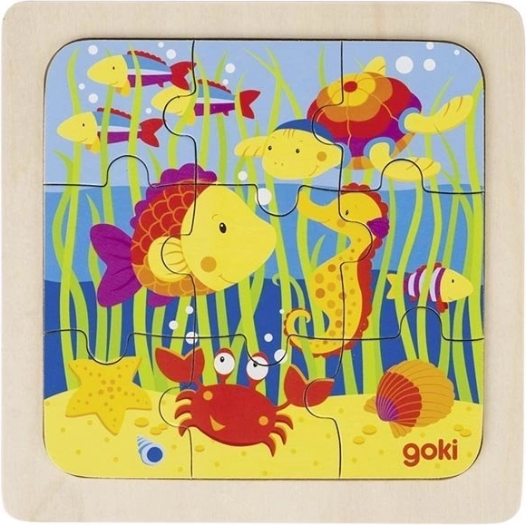 Goki dřevěné puzzle Pod vodou – 9 dílků