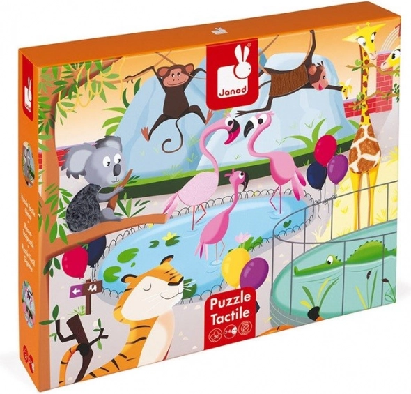 Janod hmatové puzzle Den v zoo – 20 dílků