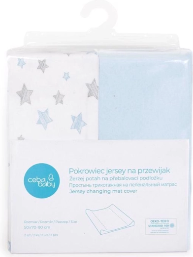 Ceba Baby potah na přebalovací podložku 50 × 70 cm, 2 ks, blue + blue stars