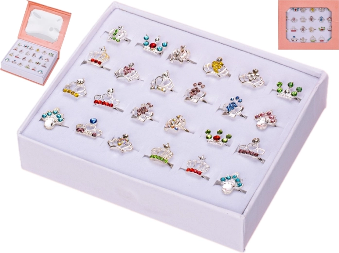 Dívčí sada prstýnků s korunkami v srdíčkové krabičce, 24 ks