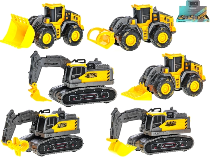 Stavební vozidla na setrvačník 11,5 cm – žlutá