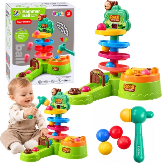 Interaktivní kuličková dráha s kladívkem a počítadlem bodů