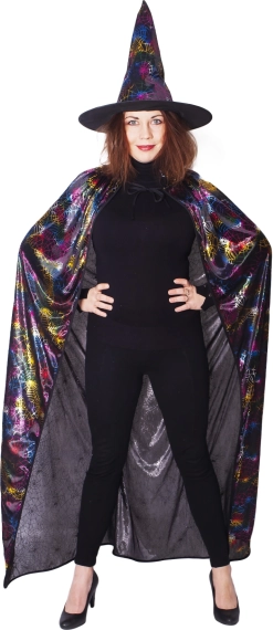 Čarodějnický kostým s pavučinovým pláštěm a kloboukem pro dospělé