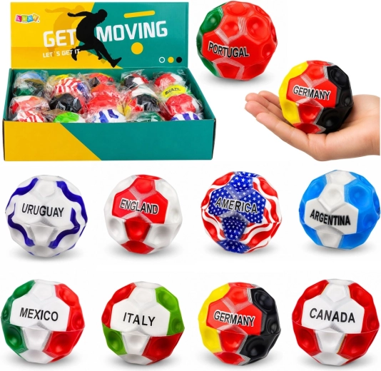 Antistresový pěnový míček s důlky – motiv vlajek, 7 cm - 1 kus