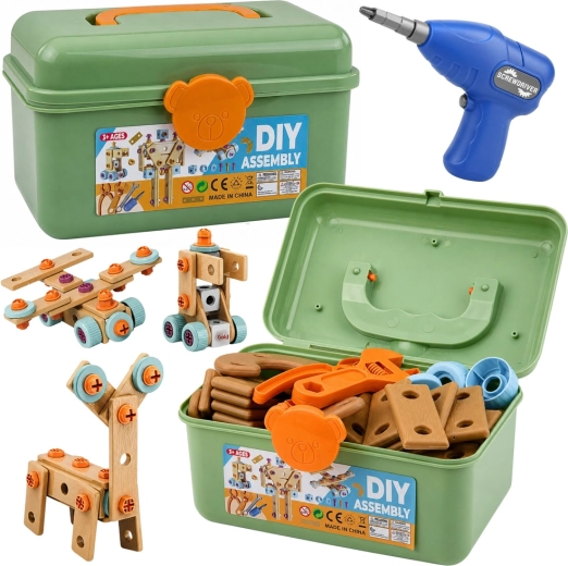 Dětská konstrukční sada na šroubování s elektrickým šroubovákem v kufříku 190 dílů
