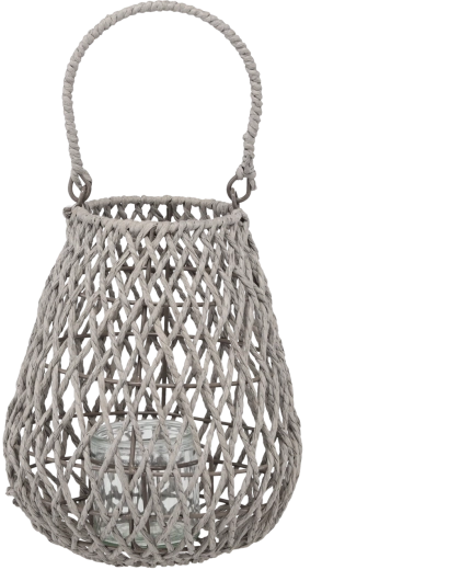 Pletený šedý lampion 20 × 25 cm se skleněnou vložkou