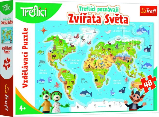 Puzzle Treflíci Poznávají Zvířátka Světa 48 Dílů