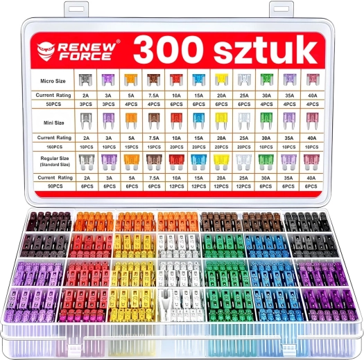 Sada automobilových pojistek 300 ks 2–40 A (micro/mini/standard) s organizérem a vytahovačem