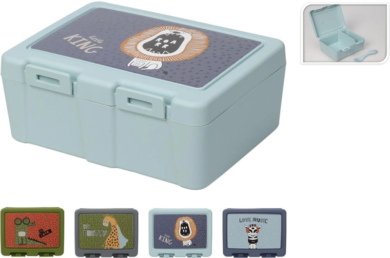 Svačinový box s klik uzávěrem a potiskem, plast, mix dekorů 18 × 13,5 × 7,5 cm