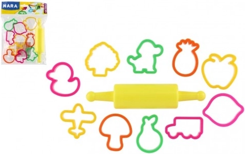 Vykrajovátka na modelínu NARA s plastovým válečkem - 11 ks