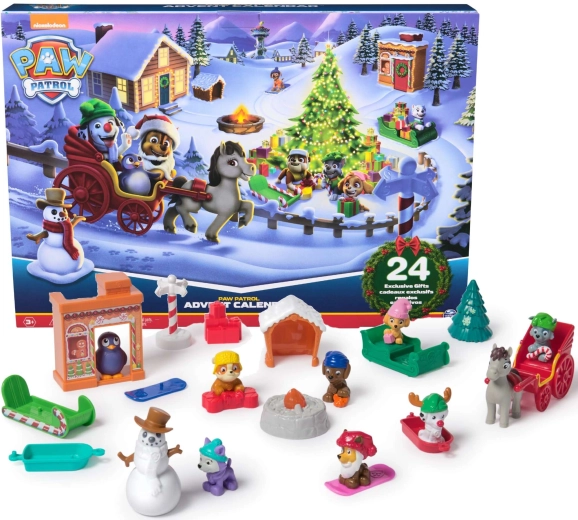 Adventní kalendář PAW PATROL – 24 překvapení, figurky zvířátek a zimní doplňky