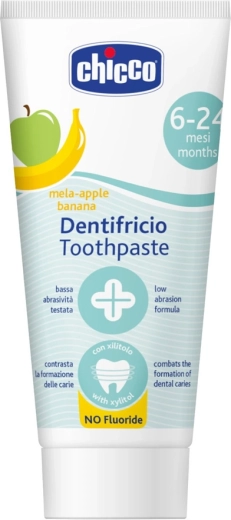 Chicco dětská zubní pasta jablko–banán bez fluoridu 50 ml (6–24 měsíců)