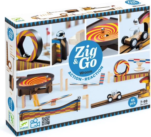 Djeco dřevěná kuličková dráha Zig & Go, 45 dílků