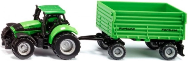 Siku Traktor Deutz-Fahr s dvouosým přívěsem Fortuna