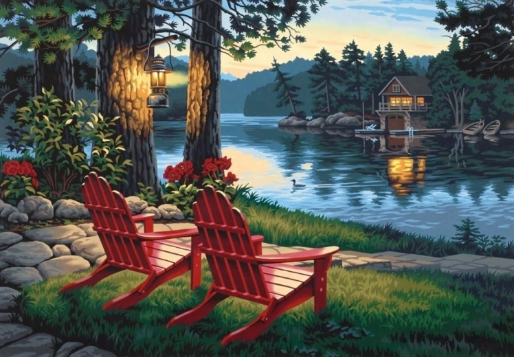 Norimpex diamantové malování posezení u jezera 30 × 40 cm