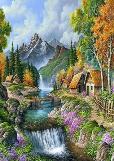 Norimpex diamantové malování domky v horách 30 × 40 cm