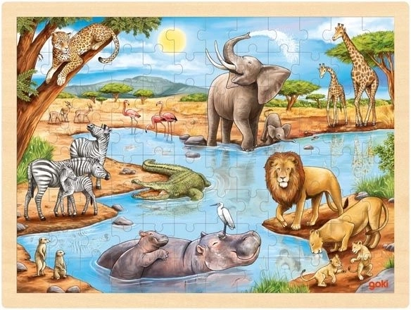 Dřevěné puzzle Africká savana 96 dílků Goki