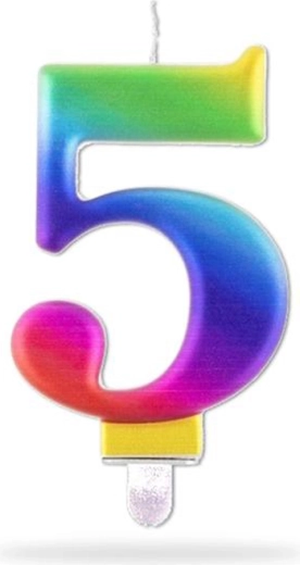 Svíčka číslice 5 zapichovací duhová 7,5 cm