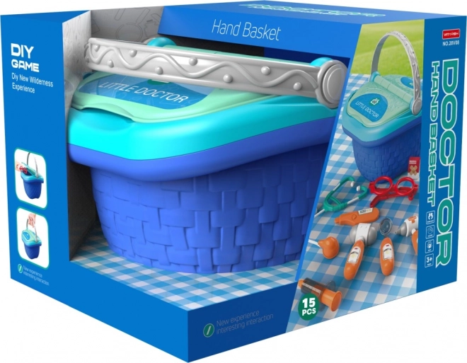 Hrací set doktorský košík pro děti (15 dílů)