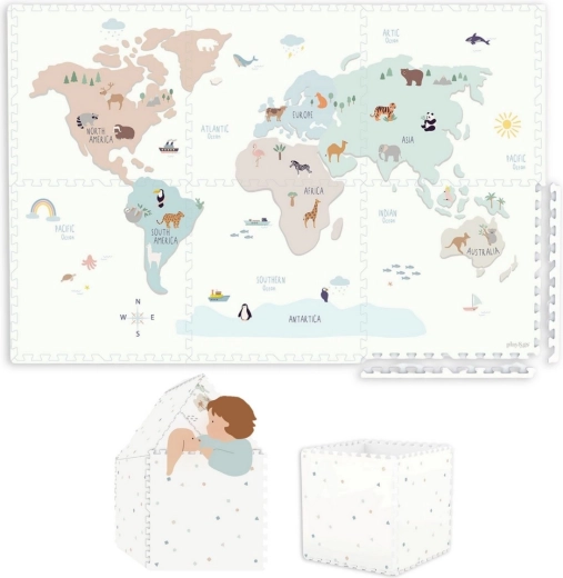 Play&Go EEVAA pěnová hrací podložka 2v1 s úložným boxem World map