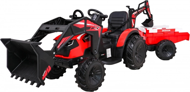 Dětský traktor na jízdu s přívěsem červený