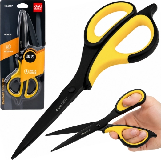 Nůžky kancelářské Deli z nerezové oceli černo-žluté 18,4 cm - 1 kus