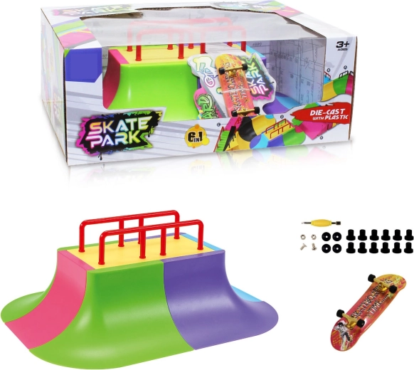 Skatepark modulární set 6v1 s multi-railem a fingerboardem